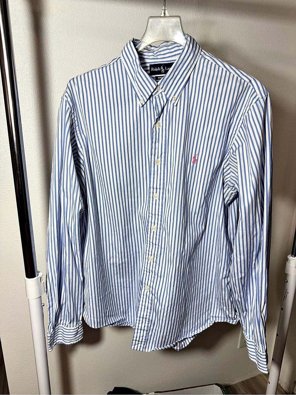 Ralph Lauren Custom Fit Striped Button Down in Blue & White Size XL